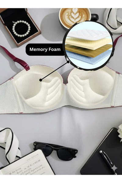 Comfort Women’s Padded Striped Memory Foam Bra – Non-Wired, Everyday – Maroon