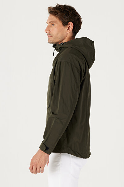 ALTINYILDIZ CLASSICS Khaki Standard Fit Regular Cut Kangaroo Pocket Hooded Coat