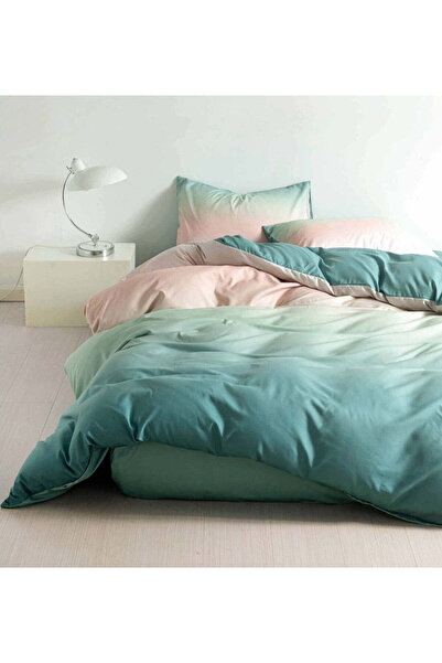 trendyhome Double Bed Bedding Set, Satin Cotton 4-Piece – Degrade Mint Green/Powder Pink