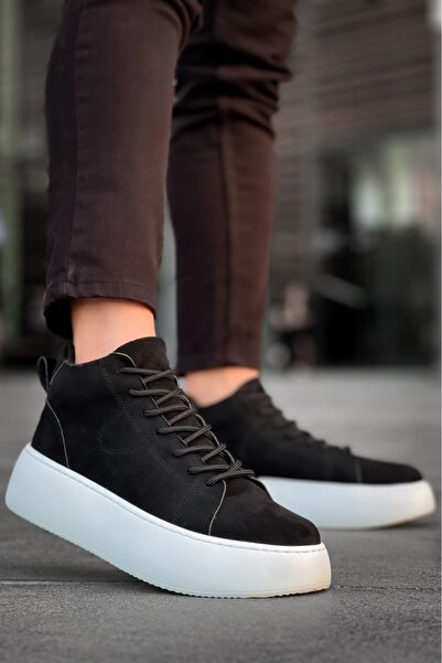 BOA Мъжки спортни ботуши с връзки и висока подметка от вносен велур, черни