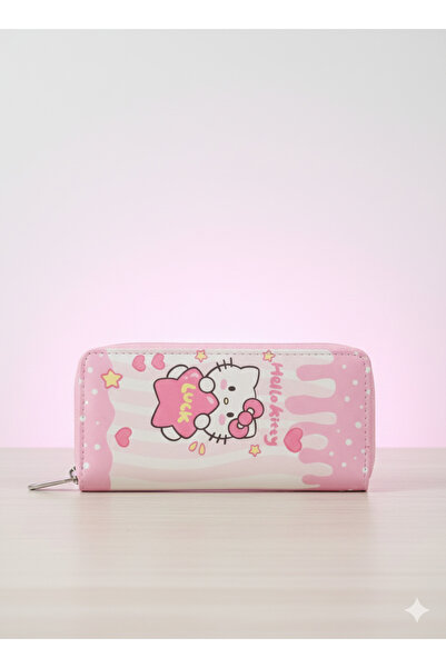 burjalmodah Hello Kitty Long Zipper Wallet - Cute Pink "Good Luck" Design