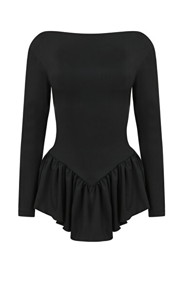 La Sarta Marelle Backless Black Jersey Bodysuit