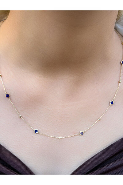 UZUNDAĞ KUYUMCULUK 14 Ayar Altın Lacivert Mineli Yonca