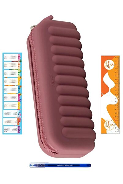 Serve Maki Soft Silicone Pen Bag (Powder Color) and Ballpoint Pen+Sezgistore