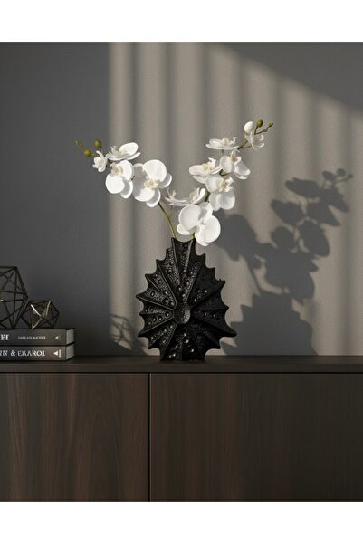 Harmony Modern Siyah Kabartmalı Deniz Yıldızı Formlu Dekoratif Beton Vazo