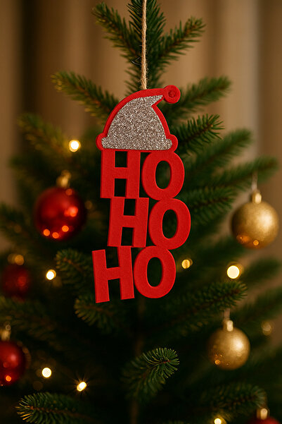 Taşteks Ho Ho Ho Yılbaşı Kapı & Ağaç Süsü – Kırmızı Keçe, Gümüş Taşlı