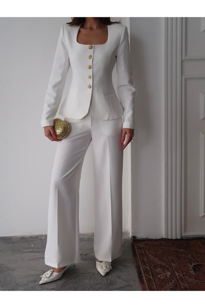 Swass Jane Button Tailored Suit White