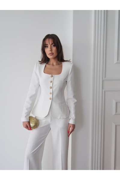 Swass Jane Button Tailored Suit White