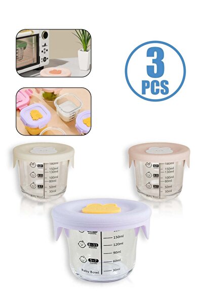 Generic Leon Home 3 Pieces Square Baby Food Containers, Reusable Baby Food Storage Jars, Microwave & Dishwas