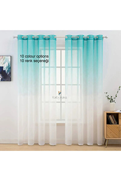 farbateks Green Mint Color Colorful Rustic Eyelet Tulle Curtain Gradient Color Transitioning Tulle Curtain