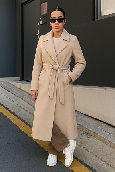 comstar Trend basic pentru femei, haină lungă cu două rânduri de nasturi cremă