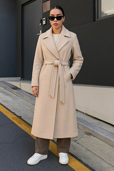 comstar Trend basic pentru femei, haină lungă cu două rânduri de nasturi cremă