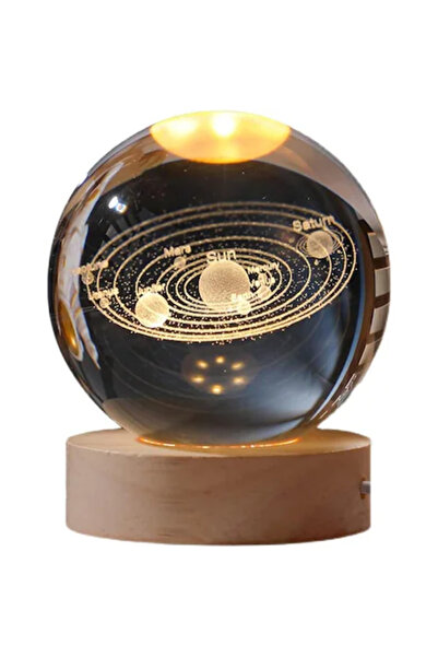 OEM Glob de cristal 3D cu sistem solar și LED, 10 cm, bază din lemn, decor as...