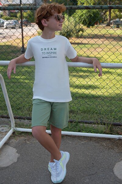 Breeze Boy's Shorts Set with Embossed Lettering Printed Ages 5-10, Ecru