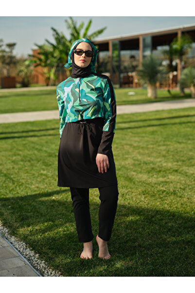 YUYİ Tesmay Sports Lycra Half-Zip Quick-Drying Fabric Women's Swimsuit (Bandana Not Included)