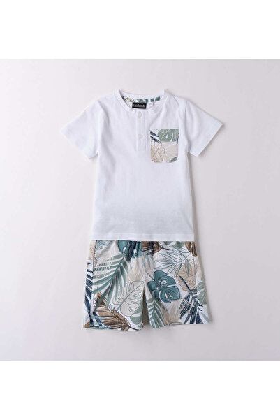 Sarabanda patterned 2-piece clothing set, White / Persian Green, 128 cm