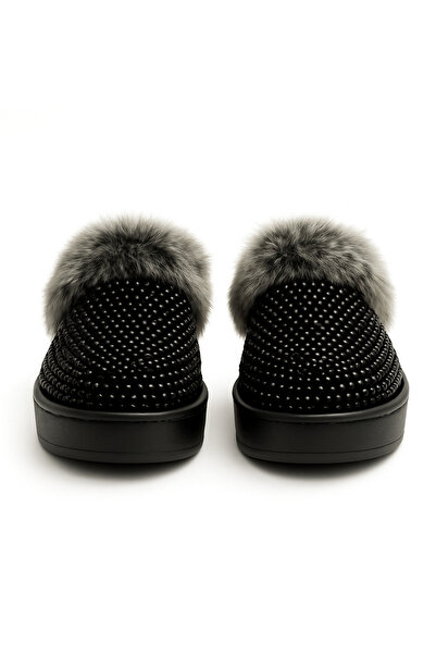 Shoebuo Women's Furry Faux Leather Winter House Slippers