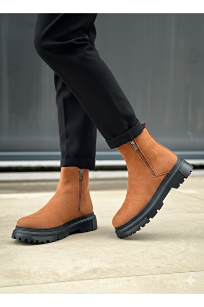 BOA Ba0777 Suede Tan Black Sole Double Zipper Men's Half Ankle Boots