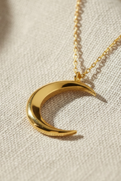 ZOLESSA Kadın Ay Kolye Minimal Hilal Kolye Zarif Kadın Gold Rengi 925 Ayar Gü...