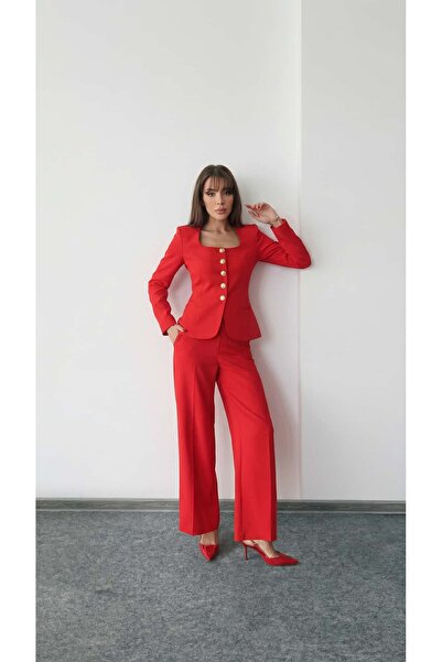 Swass Jane Button Tailored Suit Red
