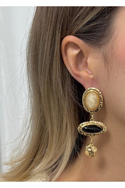 KİLİGİSTANBUL Black Mineral Earrings with Sallantili