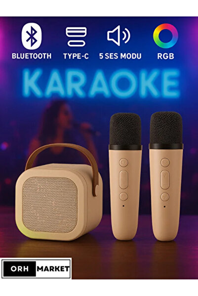 ORH Market K12 Mavi Çift Mikrofonlu Kablosuz Karaoke Bluetooth RGB Işıklı,Taş...