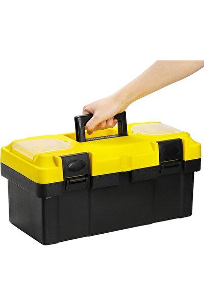 EXCEFORE صندوق أدوات بلاستيكي مقاس 16 بوصة مع صينية قابلة للإزالة - أسود وأصفر