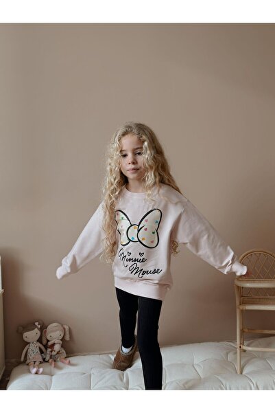 Patriko Girls' Ribbed Mini Text Detail Sports Sweatshirt Leggings 2-Ply Bottom Top Set