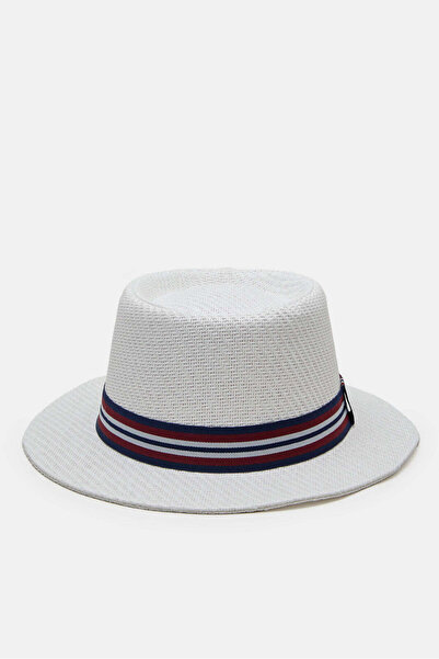 REDTAG Men White Fedora Hat With Band