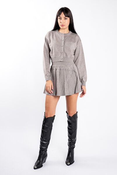 monarh Grey suit with pleated skirt