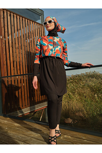 YUYİ Tesmay Sports Lycra Half-Zip Quick-Drying Fabric Women's Swimsuit (Bandana Not Included)