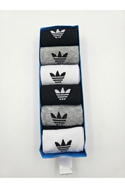 adidas Long socks, pack of 6, cotton blend, black/optical white/grey. One Size