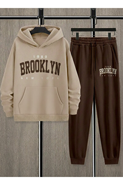 Velostra Daily Brooklyn New York Printed 3 Thread Comfortable Winter Thick Bottom Top K Hooded Tracksuit Set