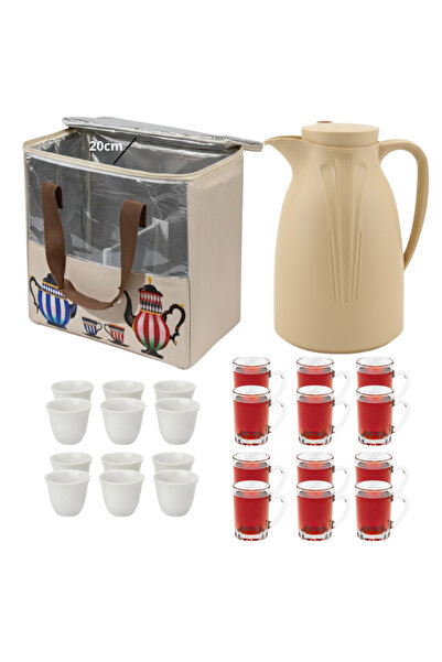 mawfoor Camping set: picnic basket + 1500ml thermos + 12 cups + 12 tea glasses
