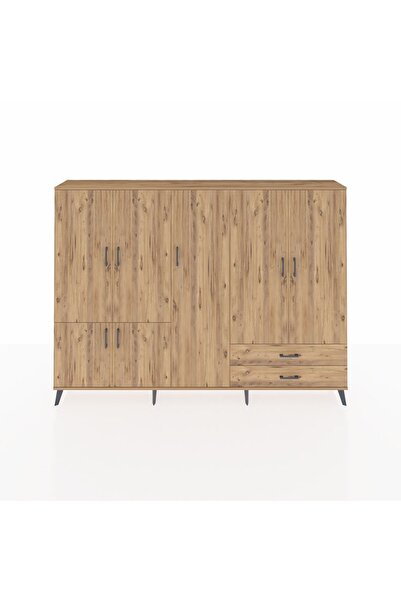 Dienni Arges Dolap 12 Raflı 2 Çekmeceli 7 Kapaklı 220x30x163 Çam-Çam