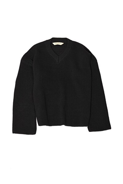 no7man Evolan black v-neck double loose sweater