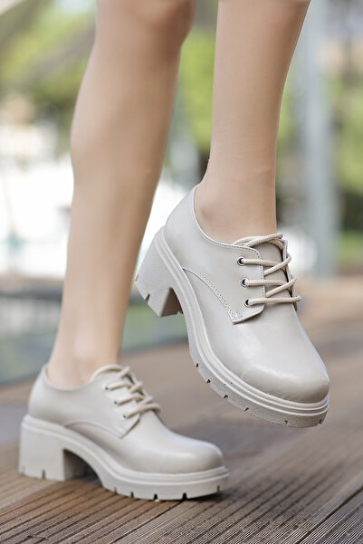 kajal ayakkabı Jvl 023 Lace-Up Thick Heeled Loafer