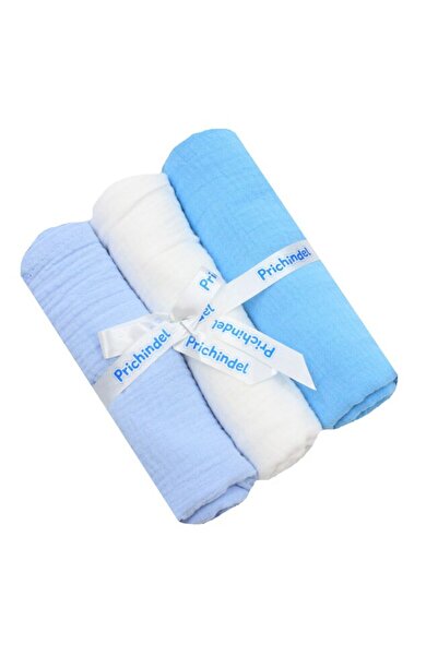 Eli Set of 3 Muslin Cloths, Eli, Blue with Turquoise, 80 x 67 cm