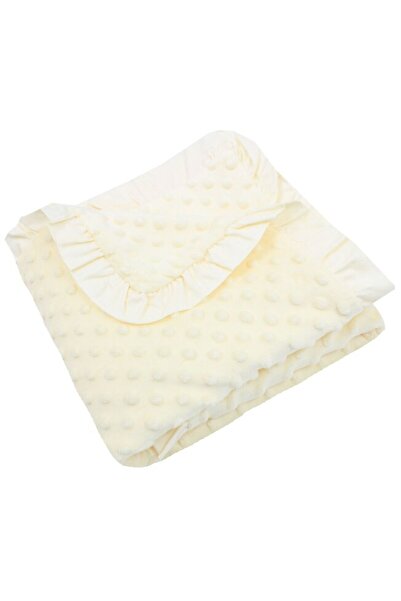 PRICHINDEL Pătură Minky, dublă, cu volane, moale, crem, 80 x 100 cm