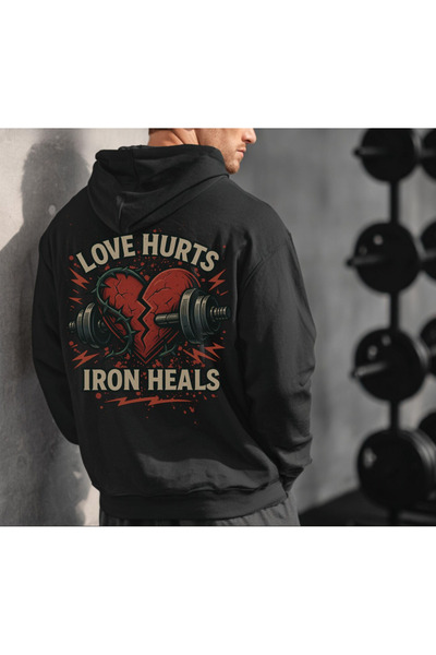 Oceanwear سويت شيرت Love Hurts Back مطبوع بغطاء رأس مبطن بالصوف للجنسين