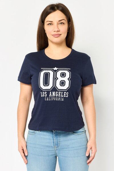 Brave Soul Women Crew Neck Short Sleeve Graphic Print T-Shirt, Navy