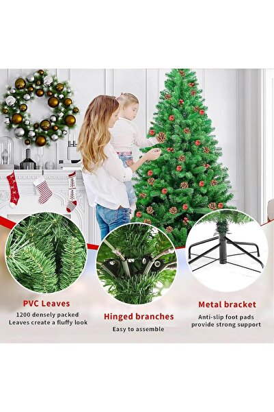 Yoawllty 2.1m (6.8ft) Artificial Christmas Tree with 10m Warm White Lights & 1200 Branch Tips