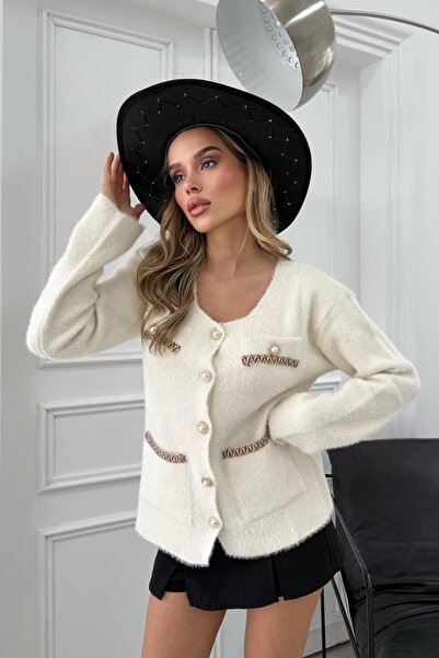 RB CLUB Women's Button Detailed Cardigan Ecru