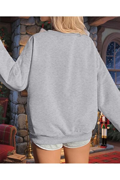 FAVORİST Women's Solid Unprinted Circular Neck Sweatshirt