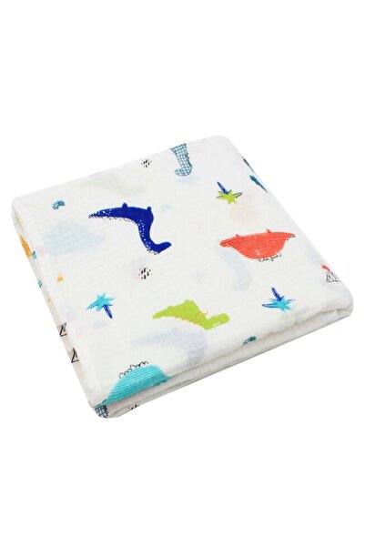 PRICHINDEL Pânză de muselină, dinozauri colorați, 80 x 67 cm, albă