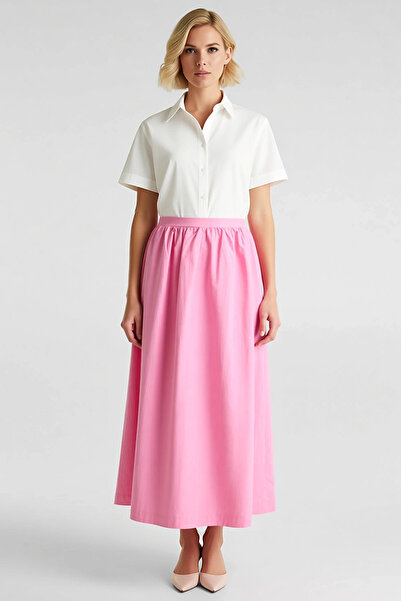 BENERLY Fusta maxi de damă, cu talie înaltă, din bumbac simplu, croială evaza...