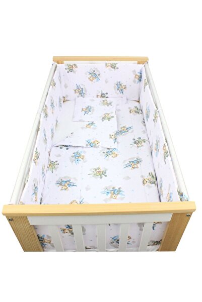 PRICHINDEL Set de lenjerie de pat 5 piese, bumbac, Ursuleț în avion albastru,...