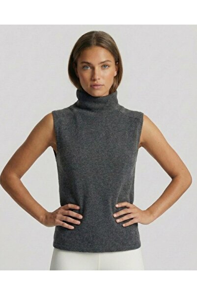 AMİDA Women's Sleeveless High Neck Anthracite Knit Sweater - 2534