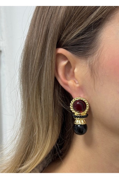 KİLİGİSTANBUL Black & Burgundy Retro Earrings