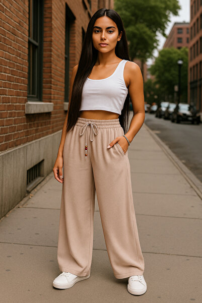 Welike Pantaloni largi cu elastic in talie Ella